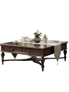 American style Vintage Country Living Room Coffee Table Solid Wood French Black Walnut Square Storage No Assembly