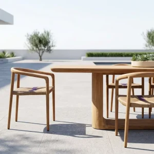 Anti Rot Teak Patio Side Chair Slim Tapered Leg Smooth Rounded Frame Outdoor Dining Chair