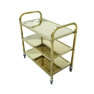 Anti Rust Polished Gold Plated Catering Banquet Food Serving Cart Ss 3 Tier Hotel Room Bar Trolley Serving Trolley Luxury