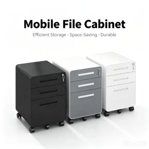 Anti Tilt 3 Drawer Mobile Steel Filing Cabinet Lockable A4 Size Metal File Cabinet with Wheels for Hospitals & Schools