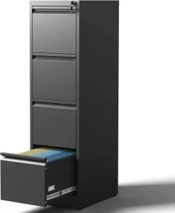 Anti Tipping 4 Drawer Metal Slim Vertical Filing Cabinet Lockable Steel Fireproof Customized RAL Color Office Storage Legal Size