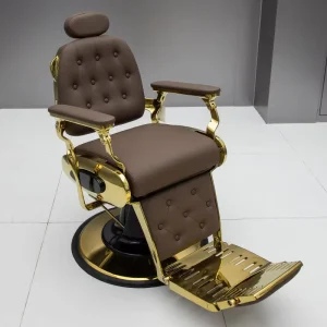 Antique Italian Brown Golden Heavy Duty Barber Chair Men Salon Furniture Sillas De Barbero Dorada Premium Vintage Salon Chair
