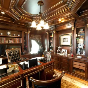 Antique Luxury Classic Furniture Natural and Black Solid Wood Library Study Bookcase Whole Wall Bookshelf and Wall Panel Study