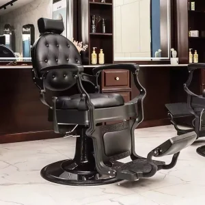 Antique Metal Barber Chair with Genuine Leather Beauty Barbershop Salon Equipment Furniture Hair Saloon Workshop Application