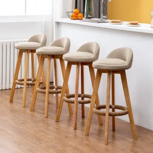 Counter Height Solid Wood Bar Stool with Woven Rope Seat and Backrest for Hotel Patio Home and Restaurant Use