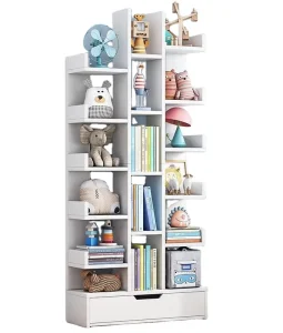 Antique Revolve Shelf Bookshelf Child Solid Modern Style Arch Wooden Library Wall Bookcase with Door Ladder