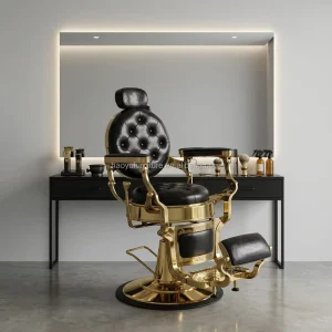 Antique Style Black and Gold Barber Chair Heavy Duty Hydraulic Pump Barber Chair for Men