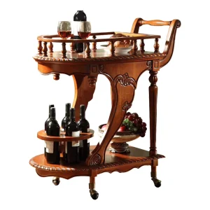 Antique Style Food Cart Hotel Cocktail Party Red Wine Trolley Solid Wood Bar Cart for Home and Hotel Furniture