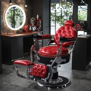Antique Style Red Silver Barber Shop Hair Styling Chair Salon Barber Chair