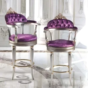 Antique Traditional Classic French Louis Solid Wood Carving High Leg Fabric bar Chairs Restaurant bar Stool for Kitchen Set