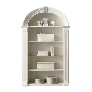 Antique White Arched Bookcase Solid Wood Traditional Stand Fluted Pilasters Keystone Villa Living Home Office