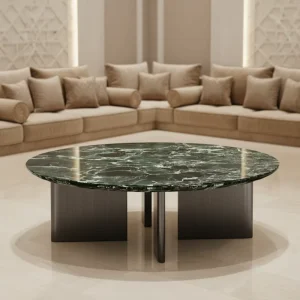 Arabic Majlis Marble Coffee Table Black Iron Leg Furniture for Reception Room Bulk Supply Wedding Party Commercial Projects