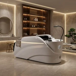 Arbershop Salon Modern Ceramic Basin Shampoo Chair with Thai Massage Bed and Wide Shampoo Bed for Commercial Use