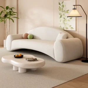 Arc Velvet Three Seat Sectional Sofa for Small Apartment Living Room Modern Eco Friendly Upholstered Hotel Villa Use