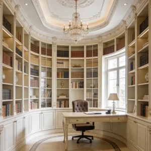 Arched Design Feature Cabinet in French Cream Style Open Library Bookshelf High End Storage Cabinet for Villa Study Rooms