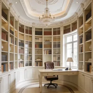 Arched Design Feature Cabinet in French Cream Style Open Library Bookshelf High End Storage Cabinet for Villa Study Rooms