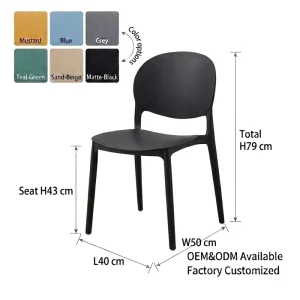 Armless Oval Back PP Stackable Chair Round Solid Back Colorful Modern Home Living Room Whole PP Chair for Outdoor Garden Patio