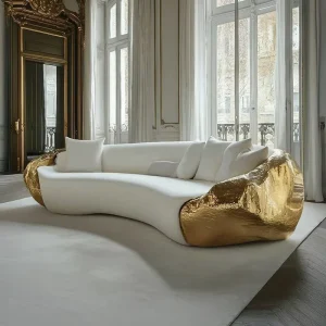 Artistic Aesthetic Italian Sofa Brass Hammered Gold Luxury Designer Couch Sofa for Living Room Hotel Villa Club
