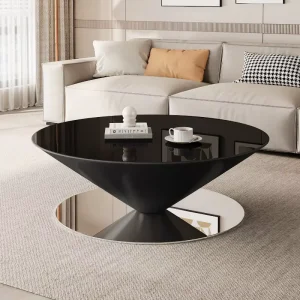Artistic Geometric Nesting Coffee Table Matte Black Metal Cone Table Tempered Glass Top Side Table Home Apartment Combination
