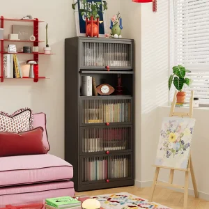 Artistic Metal Bookshelf with Flip Door for Living Room