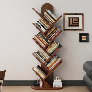 Artistic Tree Shaped 8 Tier Eco Friendly Durable Vertical Storage Shelf Bookcase for Narrow Spaces Home Office & Reading Corner