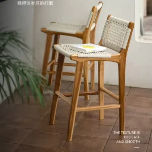 Ash Wood Rattan Woven Armless Nordic Style Modern Minimalist Bar Stool Home Dining Restaurant High Bar Chair Stools for Interior