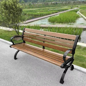 Assembled Outdoor Long Metal Wood Grain Bench Aluminum Bench with Backrest Armrest for Parks and Plazas