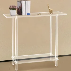 Assembly Acrylic Narrow Console Table for Entryway Living Room & Hotel Use Modern Design Eco-Friendly Durable 2-Tier Clear