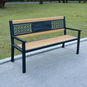 Athens Landscape Pattern Modern Metal Wood Grain Outdoor Bench with Galvanized Legs for Park Gym Mall