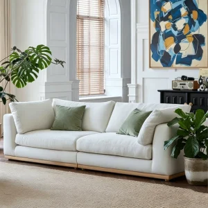 Atunus Reclining Simple White Cloud Combination Sofa Living Room Waterproof Fabric Three Seat Modular Sofa Set Sponge Hotel
