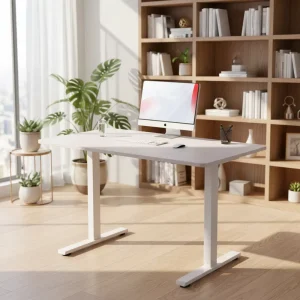 Automatic Single Motor Electric Standing Desk Frame 2-Stage Height Adjustable Sit Stand Table Base Beveled Foot White