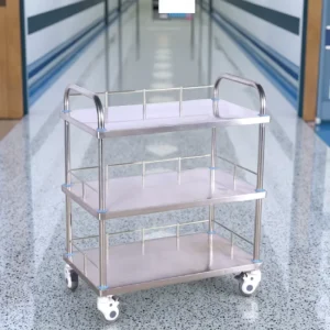 B10 Durable Stainless Steel Plastic Instrument Cart Medical Equipment Storage Trolley 750x450x800mm 4 Silent Wheels