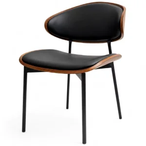 B2B Restaurant Dining Chair Black PU Leather Faux Wood Veneer Back Compact Cafe Chair with Assembly Packing OEM ODM Bulk