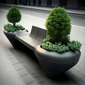 B95 Modern Custom Public Seating Bench Tree Pot Flower Planter Waiting Chair for Municipal Park Hotel Salon Bank Mall Plaza