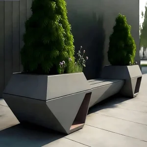 B99 FRP Flower Pot Chair Creative Artistic Planter Seat Long Bench for Hotel Lobby Gym Outdoor Office Building Decoration
