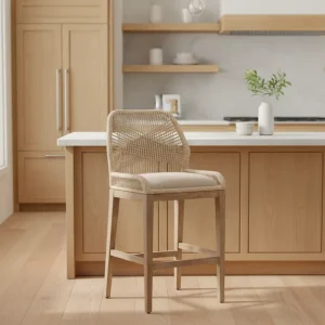 BM011 Modern Design Rope Weave Upholstered Wood Barstool Counter Height Stools High Chair Kitchen Stool