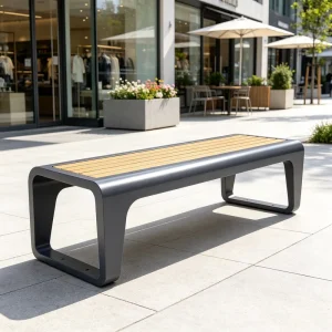 Backless Steel Frame WPC Wood Bench for Outdoor Use in Gardens Parks Communities