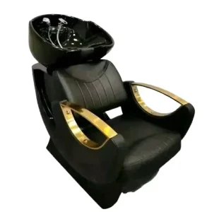 Backwash Reclining PU Leather Shampoo Bowl Chair with Hydraulic Pump and Footrest for Spa Salon Beauty Station Hair Salon