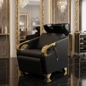 Backwash Reclining PVC Shampoo Bowl Chair with Hydraulic Pump and Adjustable Footrest for Spa Salon Beauty Station