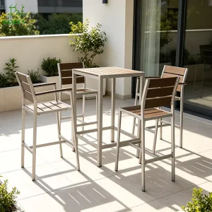 Backyard Furniture 4 Seat Wpc Patio Aluminum Commercial Restaurant Cocktail Bar Table and Chair for 4
