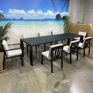 Balcony Hotel Modern Restaurant Patio 8 Seater Table with Aluminum Chairs Garden Dining Sets