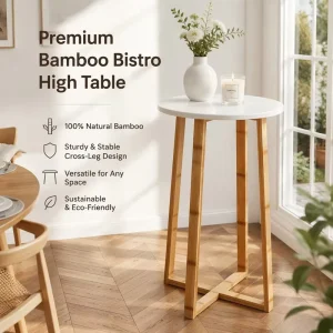 Bamboo Bistro High Table Tall Modern Dining Table for Kitchen and Bar Sustainable Wood Pub Standing Desk for Home