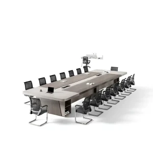 Bamboo Conference Table with Chair Combination Modern Minimalist Design Wire Box Feature for Commercial Office Meeting Rooms