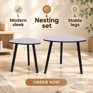 Bamboo MDF Eco Friendly Nesting Coffee Table Faux Marble Finish Modern Design Living Room Furniture Bulk
