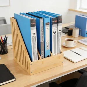 Bamboo Magazine File Holder Organizer 3 Compartments DIN A4 Format Office Desk Magazine File Organizers