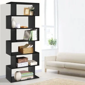 Bamboo Modern Minimalist Black Particle Board 6 Layer Corner Storage Bookshelf for Home Living Room Bedroom Office Furniture