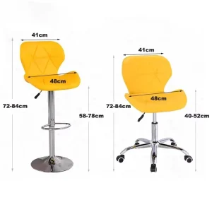 Bar Chair Geometric Quilted Armless Chrome 5 Star Dual Wheel Casters Height Adjustable 360 Swivel for Home Office Study
