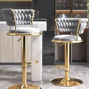 Bar Chair Nordic Tall Counter Furniture Gold Metal Velvet Back Luxury Kitchen Leather Modern High Stool Bar Chairs for Bar Table