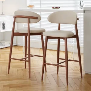 Bar Chair Retro Nordic Counter Furniture Wood Metal Leather Back Modern Luxury Kitchen High Stool Bar Chairs for Bar Table