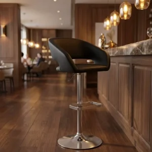 Bar Chair Stool Modern Black PU Leather Adjustable Height Bar Stool with Open Back for Kitchen Counter Home Use